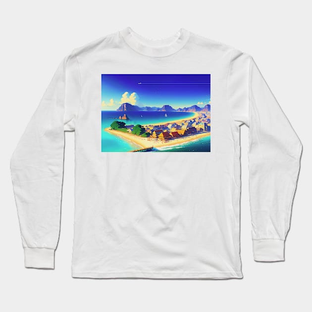 Japan, Okinawa, anime city on the bay — City Pop art, anime landscape poster Long Sleeve T-Shirt by Synthwave1950